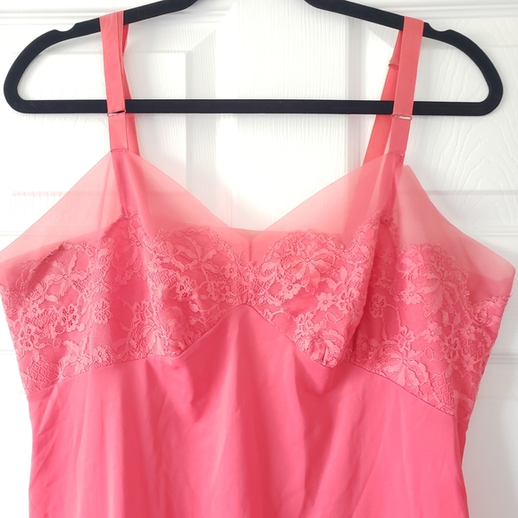 1960s Vintage 40" Bust Pink Lace Half Dress Slip Nightgown Loungewear #16 - Picture 3 of 11